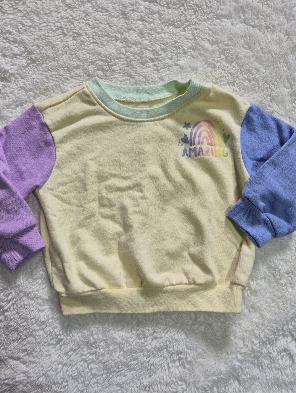 18 Month Garanimals Pastel Rainbow "Amazing" Sweatshirt - Yellow, Purple & Blue